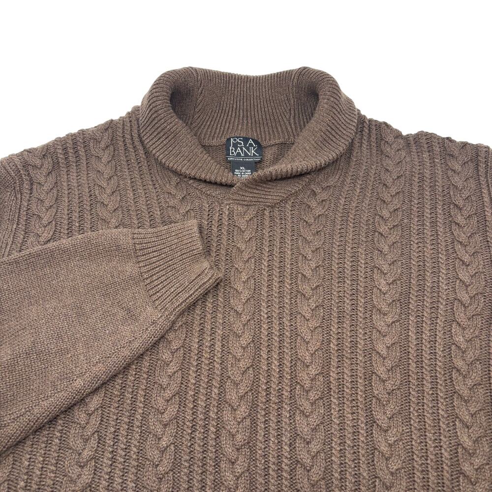 Jos. A. Bank Mens XL Brown Cable Knit Long Sleeve Shawl Collar Pullover Sweater - Picture 1 of 5